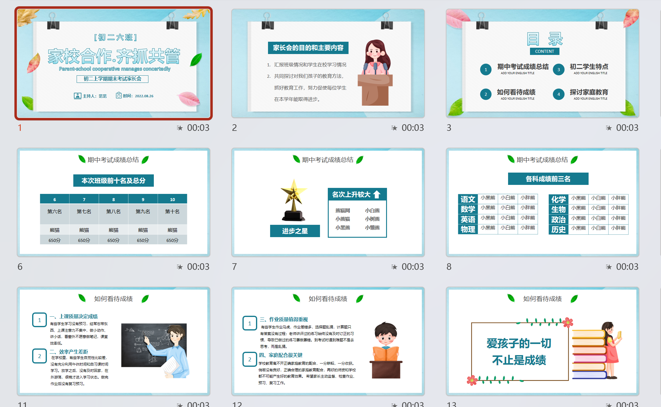 初中家长会期末课件PPT 免费下载
